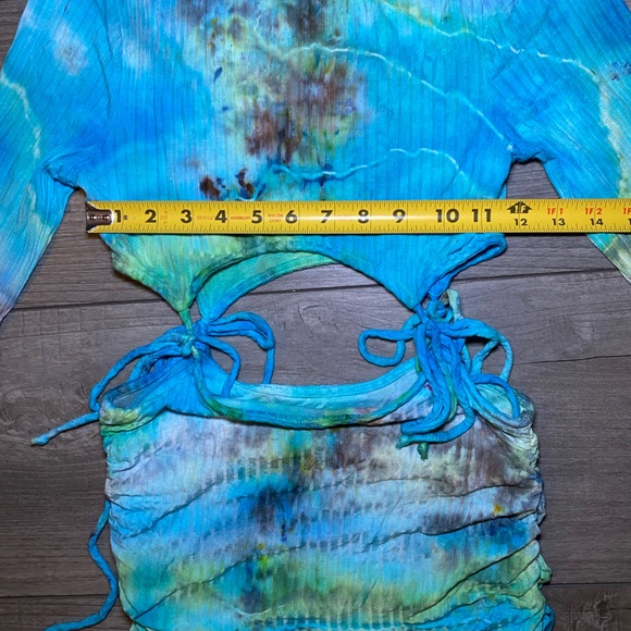 EUC Handmade OOAK Custom Hand Dyed Long Sleeve Square Neck Ruched Mini Dress - Picture 10 of 11